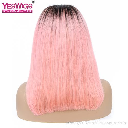 Hot selling 100% Brazilian Human Hair  wig  Unprocessed Virgin Human Hair 1b/pink Straight 13*4 Bob Wig